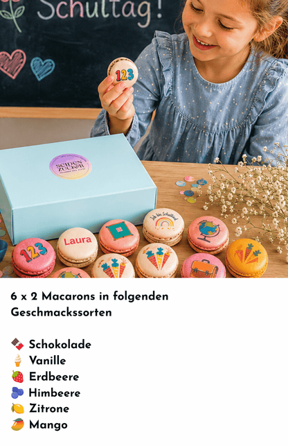 Personalisierte Einschulungs-Macarons | 12 glutenfreie Macarons mit Namen | Einschulung 2026